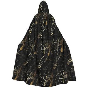 Bxzpzplj Zwart goud marmeren mantel met capuchon voor mannen en vrouwen, volledige lengte Halloween maskerade cape kostuum, 185 cm