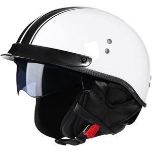 Halfhelmen Motor jethelmen Brain-Cap Motorhelm met neerklapbare zonneklep Retro jethelm ECE-gecertificeerde Cruiser Chopper Scooter Jethelm(1,M(57~58CM))