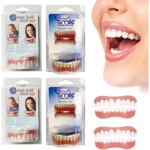 Kunstgebit Reline Kit, 2 paar, valse tanden, tanden, valse tanden set, kunstgebit, zachte kunstgebit reline kit, snap-on kunstgebit siliconen kunstgebit boven en onder, kunstgebit zachte relining kit,