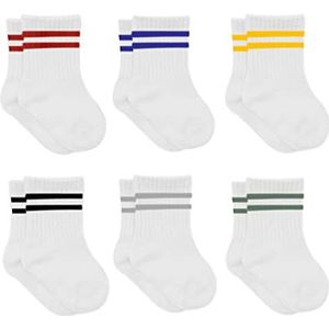 Katoenen 6 paar babysokken voor pasgeborenen van 0 tot 6 maanden tot 3 jaar, stoppersokken, naadloze sokken, sokken voor kinderen, jongens en meisjes, wit (gestreept), 0-6 mesi