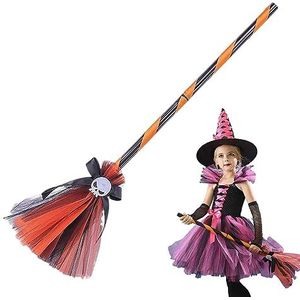 Voihamy Halloween heks voor meisjes | Accessoires Halloween sprookje kostuum heks fantasie, lint schedel bezem kostuum heks voor de