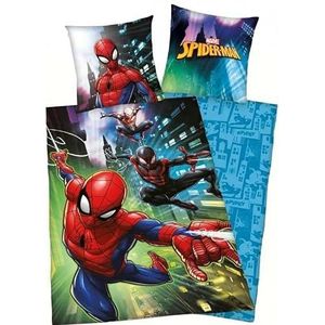 Spiderman Marvel-dekbedovertrek, 1 dekbedovertrek 140 x 200 cm, 1 kussensloop 63 x 63 cm (Spiderman-beddengoedset, B)
