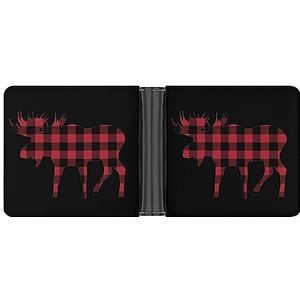 Plaid Moose houthakker Rood Zwart Portemonnee voor Mannen Vrouwen PU Lederen Bifold Portemonnee Portemonnee met Kaarthouder Portemonnee One Size
