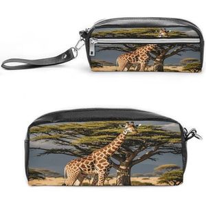 MNVTSKOP Afrika Giraffe Majestic Boom Make-up Tas Kleine Cosmetische Reistas Draagbare Briefpapier Organizer voor Vrouwen Leraar