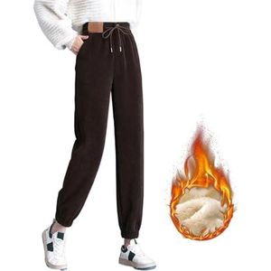 Dames composiet fleece gevoerde dikke broek, grote maten hoge taille winter thermische atletische joggingbroek for dames (Color : Coffee, Size : M)
