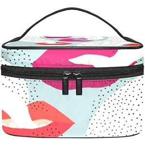 Reizen Make-up Cosmetische Case Opbergtas Rode Lip Art Cosmetische Tas Draagbaar voor Meisjes Vrouwen, Meerkleurig, 22.5x15x13.8cm/8.9x5.9x5.4in