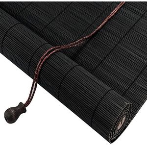 jiajulashou123 Zwart bamboe rolgordijn, retro bamboe vouwgordijn met accessoires, zonwering, bamboe rolgordijn, natuur, zijkoord, inkijkbescherming, rolgordijn voor ramen, deuren, balkon, terras, decoratie, ademend, 80 x 160 cm
