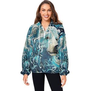 KAAVIYO Abstracte blauwe kunst ijsbeer pluizige jas pullover hoodie capuchon zakken fuzzy fleece sweatshirt ronde hals truien hoodies voor meisjes vrouwen, Patroon, M