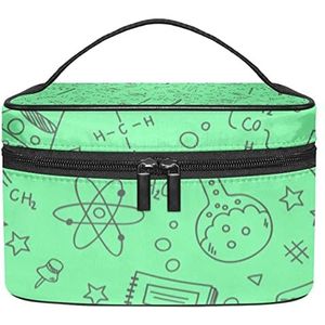 Hand Getrokken Terug School Groene Make-up Organizer Bag, Reizen Make-up Tas Organizer Case Draagbare Cosmetische Tas voor Vrouwen en Meisjes Toiletartikelen, Meerkleurig, 22.5x15x13.8cm/8.9x5.9x5.4in
