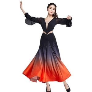FZHQNZJF Balzaal Dansjurken Voor Dames Ademend Waltz Tango Danskleding Flamenco Salsa Dans Prestatie Kostuum Elegant Foxtrot Feest Concurrentie Rok,Oranje,L