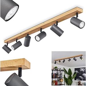 Plafondlamp Javel, moderne plafondlamp van metaal in houtlook/bruin/grijs, moderne lamp met verstelbare kappen, 6 lampen, 6 x GU10, zonder gloeilampen