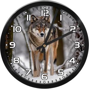 YTYVAGT Wandklok, klokken voor slaapkamer, werkt op batterijen, wild dier wolf sneeuw, ronde stille klok 9,8 inch