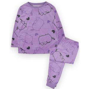Pusheen Meisjes Pyjama Set | Paarse Baby Fleece Loungewear voor Jonge Vrouwen T-shirt met lange mouwen en broek met lange pijpen Complete pyjama | Tiener nachtkleding Merch cadeau