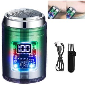 Portable Powerful Visual Digital Display Electric Shaver, Mini Portable Electric Shaver, Mini Electric Shaver, Transparent Waterproof Shaver With Led Light for Men (Thin Blade Net - Green)