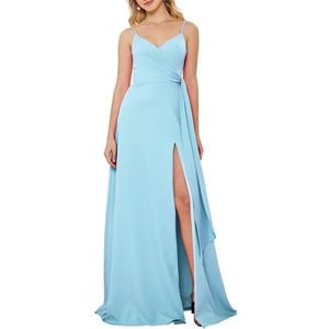 HPPEE Jurken voor dames, V-hals, bruidsmeisjesjurk, mouwloos, chiffon, bruidsmeisje, formele avondjurk, Lichtblauw, 32