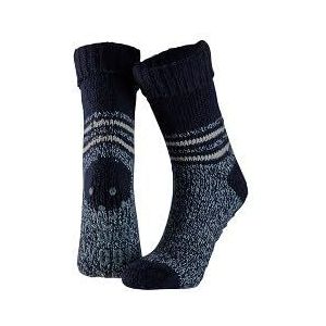 Morethansocks - Wollen sokken heren - Donker Blauw - Stripes - Maat 43/46-3-Paar - Huissokken heren - Fluffy sokken - Slofsokken - Huissokken anti slip - Warme sokken - Winter sokken