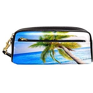 Beach Welcome Palm Tree Draagbare Pouch PU Lederen School Pen Case Stationaire Potlood Zakken Waterdichte Cosmetische Tas Make-up Beauty Case