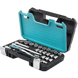 HB 25-delige 1/2 Inch Dopsleutelset met 120-Tands Offset Ratel, Quick Release, Push Button, Verlengstuk met Zeskantkop, Met Koffer, Gemaakt in Taiwan – AKM018-G