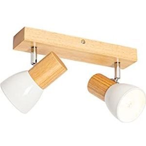 QAZQA - Landelijk | Vintage | Rustiek Plafondspot hout en wit 2-lichts verstelbaar - Thorin | Woonkamer | Slaapkamer | Keuken - Hout Rechthoekig - E14 Geschikt voor LED - Max. 2 x 40 Watt