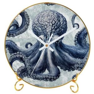 IEDHFNGDBFV Tafel Bureau Klok Batterij Werkt Morden Design, Home Decor voor Kantoor, Slaapkamer, Bedside, Bureau, Geschenkklok Grijze Octopus