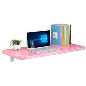 Wandgemonteerd bureau, druppelbladtafel, 1,8 cm dik mdf glad oppervlak metalen beugel met metalen beugel geschikt voor leesboeken, laptop koffie of drank (kleur: roze, maat: 100 x 50 cm)