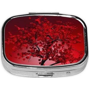 Rode kersenbloesemprint, vierkante pillendoos met 2 compartimenten, draagbare mini-pillenetui, metalen pillenorganizer, pillencontainer voor zakportemonnee, kantoor, reizen