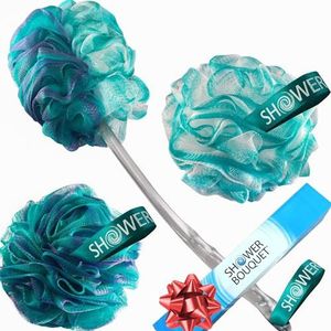 2-zijdig Loofah-Back-Scrubber & Bad-Sponzen bij Douche-Boeket: 1-Lange Handle-Back-Brush plus 2-Extra Grote 75g Zachte Mesh Poefen, Mannen & Vrouwen - Exfoliëren met Volledige Pure Cleanse in Badaccessoires