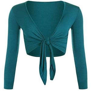 Womens Lange Volledige Mouwen Dames Stretch Bolero Cropped Vest Front Tie Knoop Shrug Top Crop Bolero Shrug Size UK 8-26, Blauwgroen, 38/40 NL