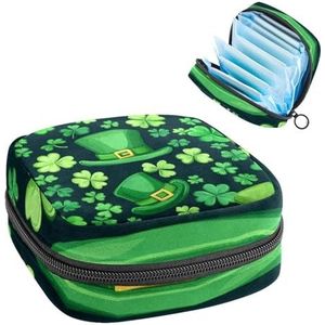 St. Patrick's Day hoeden en klaverblaadjes patroon maandverband opbergtas, grote menstruatiecup zakje met rits, menstruatie pads, tas winkel inlegkruisjes tampons voor meisjes vrouwen