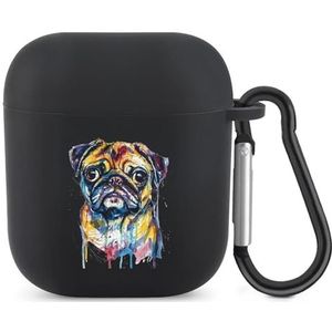 Aquarel Bull-Dog Leuke Case voor AirPods 2 & 1 Schokbestendige Beschermende Hoofdtelefoon Gevallen Cover Met Sleutelhanger Voor Mannen Vrouwen