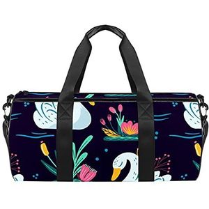 Reizen strandtassen, grote sport gym overnachting duffle witte zwaan kleurrijke bloemen print schoudertas met droge natte zak