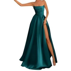 BRIGOW Satijnen bruidsmeisjesjurk voor bruiloft met split mouwloze galajurken plooien cocktailjurk grote maten, Turkoois, 38