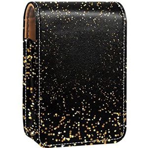 Draagbare Lipstick Case voor op reis, Mini Lipstick Opbergdoos met spiegel voor vrouwen dames, Lederen Cosmetische Pouch Gouden Sterren Glanzende Achtergrond, Meerkleurig, 9.5x2x7 cm/3.7x0.8x2.7 in