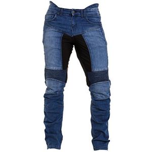 Qaswa Jeansbroek voor heren, met stretchpaneel, aramidebescherming, voering, bikerbroek, Blauw, 32W / 30L
