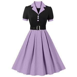 yk8fass Slanke jurk met stippen en revers, vv-3238, Paars-zwart, M