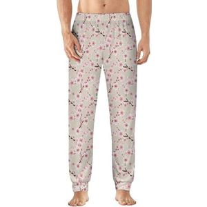 Roze Sakura Blossom Pyjama Broek voor heren, zachte loungebodems, lichtgewicht slaapbroek