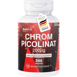 Chroompicolinaat 200μg - 365 tabletten - *normale bloedsuikerspiegel - hoge dosering - 100% veganistisch – Duitse productie & laboratoriumtest - NutriFair | Premium & Fair