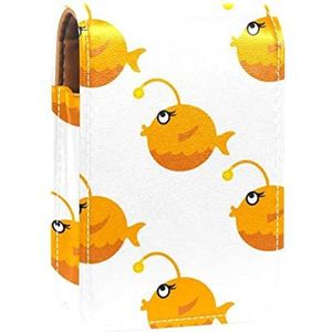 Mooie Cartoon Visser Vis 1-01 Lipgloss Houder Lipstick Case Draagbare Mini Lipstick Opbergdoos Reizen Lipstick Organizer Case met Spiegel voor Vrouwen, Meerkleurig, 9.5x2x7 cm/3.7x0.8x2.7 in