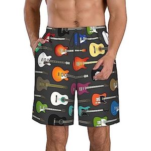 PHTZEZFC Akoestische kleur en gitaren print heren strandshorts zomer shorts met sneldrogende technologie, lichtgewicht en casual, Wit, L