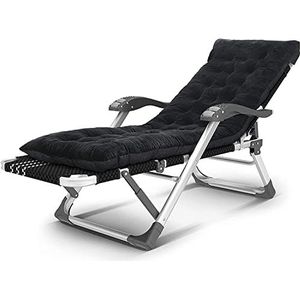 GEIRONV Tuin ligstoelen, strand zwembad buiten aluminiumlegering fauteuils met kussen tuin zonnebank opvouwbare verstelbare ligstoel stoel ligstoel (kleur: zwart+zwart pad)