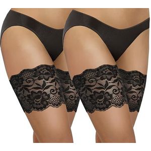 sesto senso 2 paar dijbeenbanden kant sexy elastische anti-wrijving siliconen strips, Set van 2 - zwart - kant, M