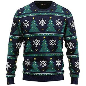 JAP Christmas - Foute Kersttrui - Kersttrui voor Mannen, Vrouwen en Kinderen - Kerstbomen - Blauw - 3XL