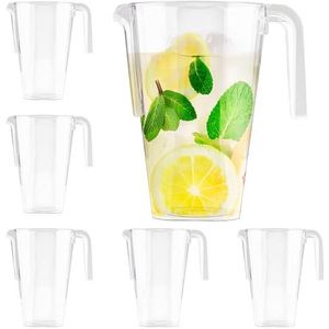 MATANA 6 Herbruikbare Doorzichtige Plastic Kan (1,5 L) - Kunststof Waterkan, Cocktail Jug, Schenkkan, Pitcher voor Feesten, Verjaardagen, Picknick, BBQ-Feestjes