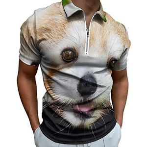 Kleine Rode Panda Half Zip-up Poloshirts Voor Mannen Slim Fit Korte Mouw T-shirt Sneldrogende Golf Tops Tees 2XL