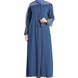 Dames Geborduurde mouwen Abaya en geborduurd aan de zijkant van de rits Lange mouw Tot de grond Turkse Islamitische Mode (DE/NL/SE/PL, Alfabetisch, M, Regular, Regular, Blauw)