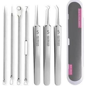 Professional facial blackhead remover tweezers, Ingrown hair removal kit, Pimple popper tool kit, Skin care tools, Blackhead Remover Tools (7 PCS)