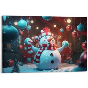 EPEDIC Kleurrijke Sneeuwpop Canvas Wall Art Kerst Ballon Gelukkig En Leuke Sneeuwman Schilderij Print Poster Ingelijste Kunstwerk voor Slaapkamer Woonkamer Kantoor Muur Decor