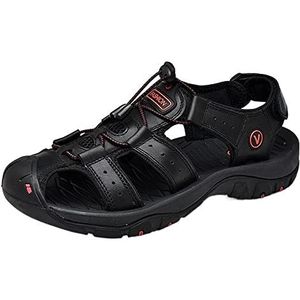 Comfort sandalen voor mannen gesloten teen visserssandaal verstelbare lederen waterdichte zomersandalen (kleur: zwart, maat: 9,5 UK)