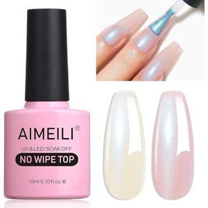 AIMEILI Pearl Glitter Top Coat Gel UV Gel Nagellak, 10ml No Wipe Top Coat voor Gel Nagels, Poly Gel, Acrylnagels, Snelle Glitter Nagelkunst Nail Art-001