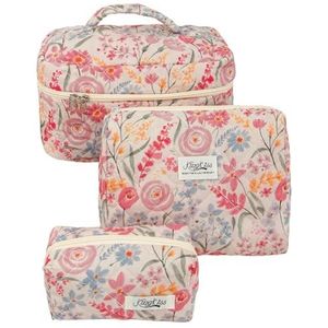 Generic 3-Stuks Aardbei Make-up Tas Gewatteerde Reizen Make-up Tas Clamshell Ontwerp Make-up Organizer voor Vrouwen, roze, 250x160x160mm/ 9.84x6.3x6.3inch, Cosmetische tassen